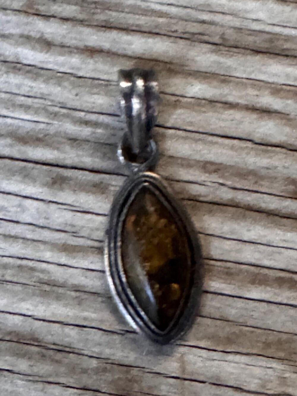 Sterling Silver Amber Marquise Pendant 925 Cognac Baltic Amber Open Back 1.5"H